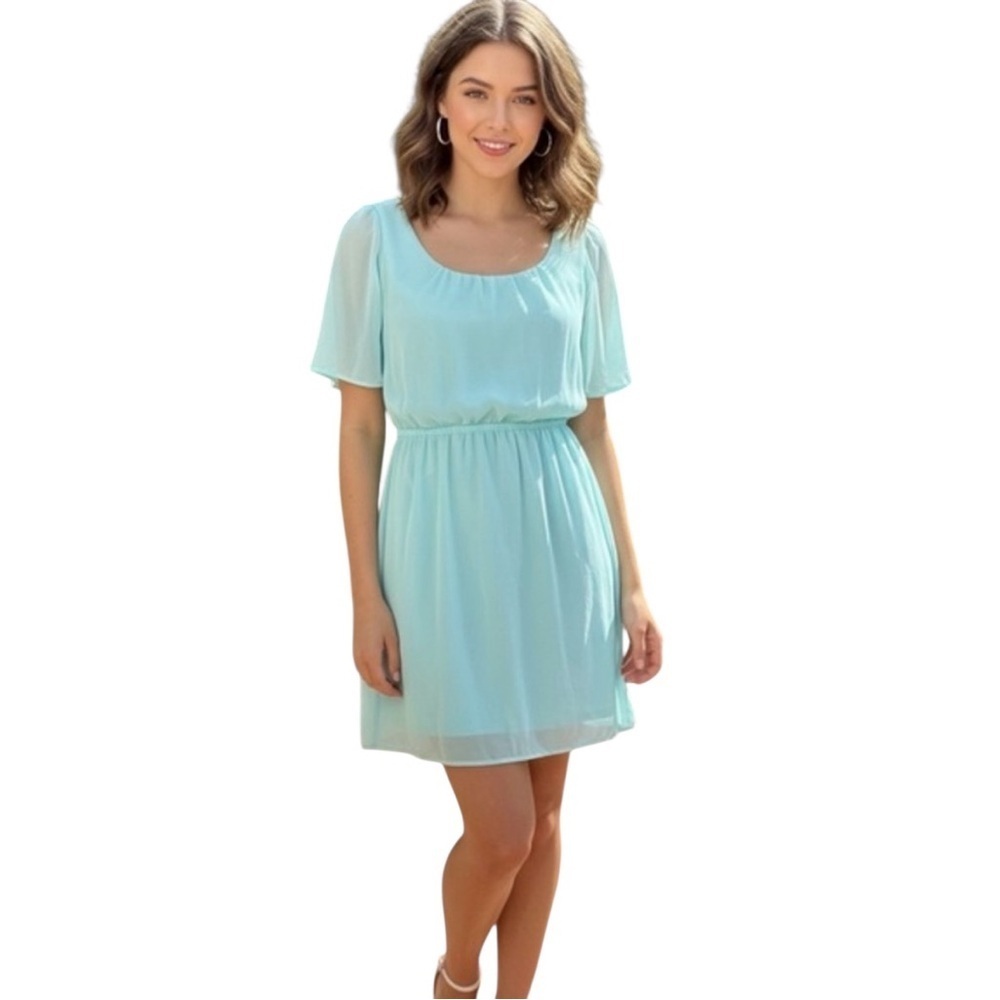 Title: BodyC Mint Sheer Chiffon Mini Dress | Short Sleeve Elastic Waist | Small